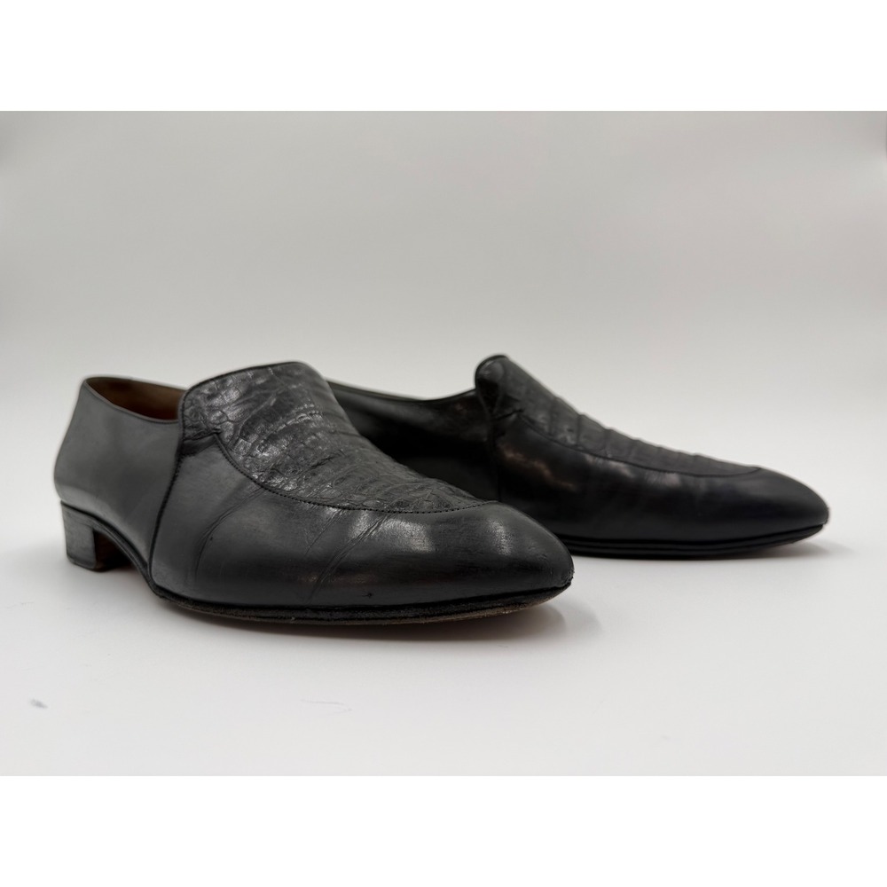 Mauri Mens Black Leather Alligator Vamp Loafers 7.5 US Made in Italy Dress Shoe